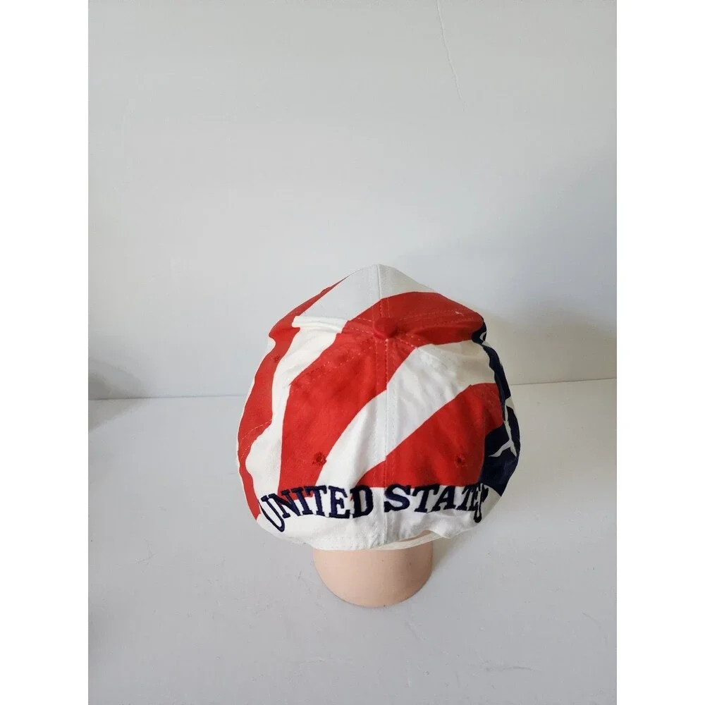 Vintage USA United States Stars Snapback Hat Nissin Cap Adjustable, White Red